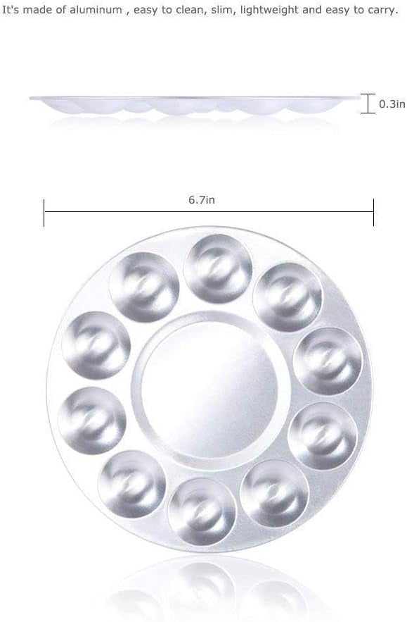 2 Pcs Round Paint Tray s, Metal 10 Well, for Artist Watercolours DIY Craft Professional Art Painting