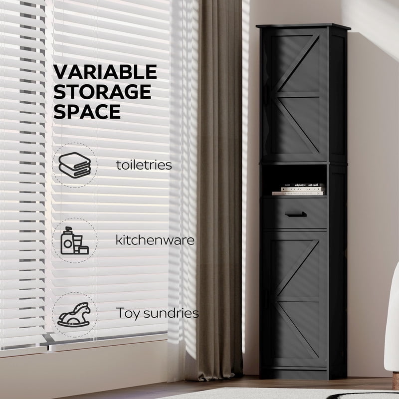 69"H Bathroom Storage Cabinet,Narrow Floor Cabinet with 2 Barn Doors, 1 Drawer & Adjustable Shelves