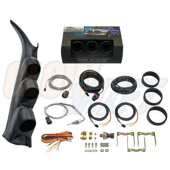 GlowShift | 2000-2006 Chevy Silverado 6.6 Duramax Graphite Triple Gauge Pillar Pod with Tinted 7 Color Series 60 PSI Boost Gauge, 1500F Pyrometer EGT Gauge & 30 PSI Fuel Pressure Gauge