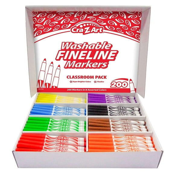 Cra-Z-art Marqueurs à Pointe Fine Lavables en Vrac Pack de Classe 200ct 8 Couleurs Assorties, Essentiel pour la Rentrée Scolaire, Pack en Vrac pour Salles de Classe et en Classe pour Enseignants