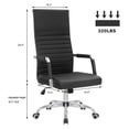 thumbnail image 3 of Ribbed Office Chair - PU Leather Desk Chair Adjustable Swivel Task Chair with Armrests - Black, High Back for Home & Office, 3 of 7
