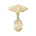 thumbnail image 1 of 14kt Yellow Gold Baby Badge with St. Elizabeth of Hungary Charm and Badge Pin with Cross 1 X 3/4 inches, 1 of 1