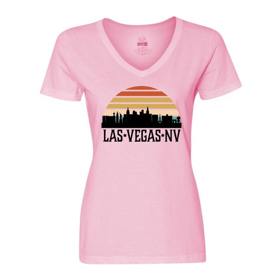 Inktastic Las Vegas Nevada Skyline Retro Women's V-Neck T-Shirt