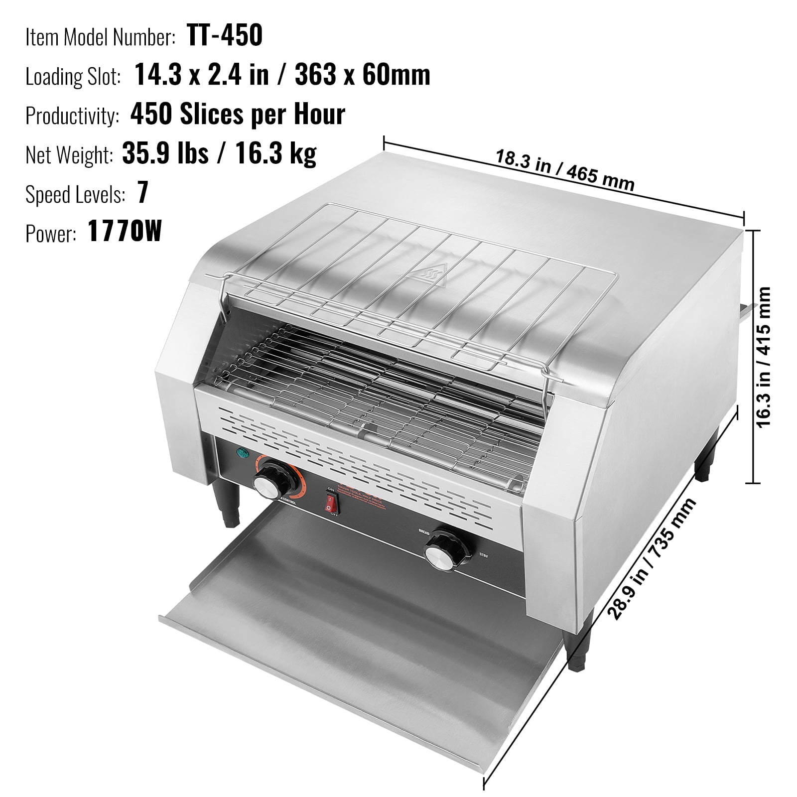 VEVOR Commercial Conveyor Toaster, 450 Slices/Hour Conveyor Belt Toaster, Heavy Duty Stainless Steel Commercial Toaster Oven, Electric Restaurant Commercial Toaster for Toast Bun, Bagel, Bread
