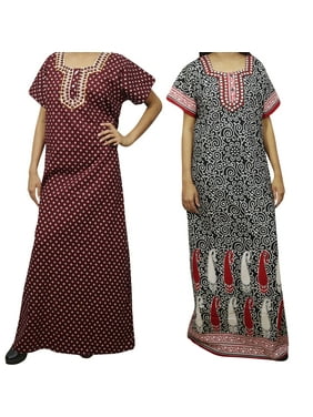 Mogul 2 pc Women's Night Wear Maxi Dress Boho Printed Nightgown Caftan L