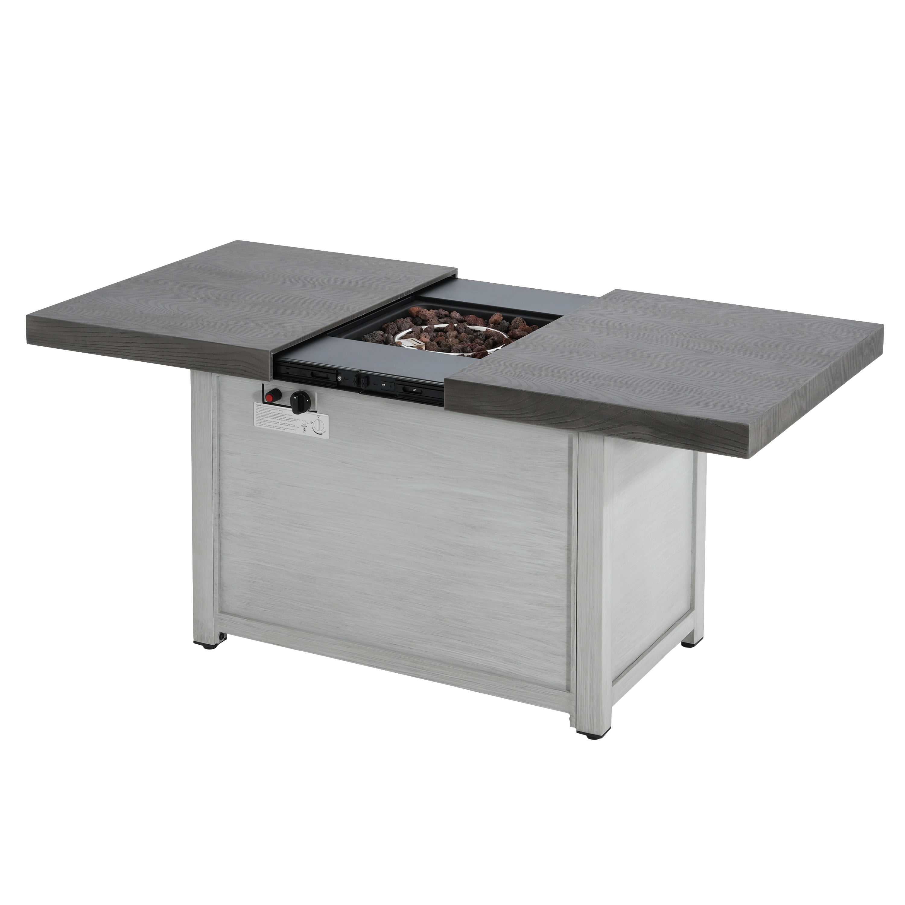 Mintazer 60" Extendable Rectangle Aluminum Fire Pit Table, 50,000 BTU Propane Fire Pits for Outdoor with Lid and Lava Rock,Dark Gray