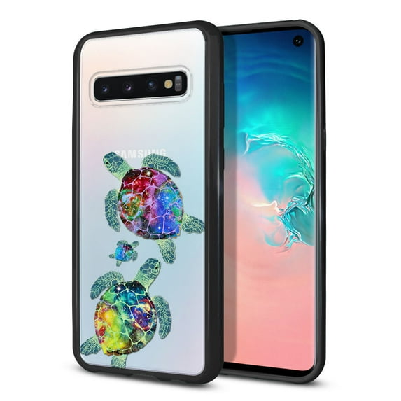 FINCIBO Slim TPU Bumper + Clear Hard Back Cover for Samsung Galaxy S10 G973 6.1", Sea Turtles Family