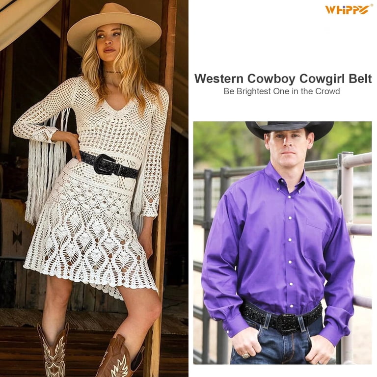 Whippy Rhinestone Studded Leather Belt, Western, Black photo 2