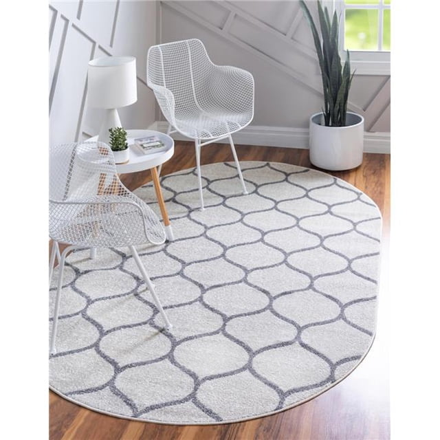 Unique Loom 3151556 7 ft. 10 in. x 10 ft. Rounded Trellis Frieze Oval Rug, Ivory