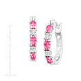 thumbnail image 4 of Women's Finecraft 2 1/10 cttw Created Pink Sapphire Hoop Earrings with Diamond Accents in Platinum-Plated Brass, 4 of 4