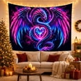 thumbnail image 3 of Glowing Dragon Heart Formed from Neon Wings on Black Background, Mystical Fantasy for Fantasy Decor Lovers, Magical Wall Art Decor, Halloween Gift, Tapestry Wall Hanging for Bedroom and Dorm, 3 of 7
