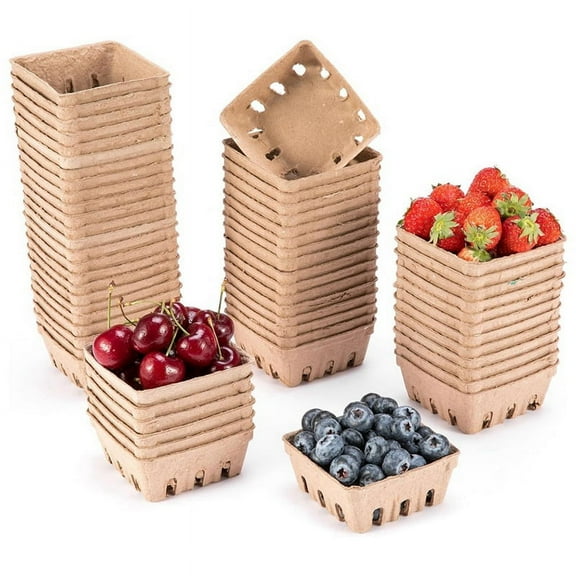60 Pack Pulp Fiber Berry Basket, for Strawberry Blueberry Raspberry Grape Cherry, Produce Basket Containers