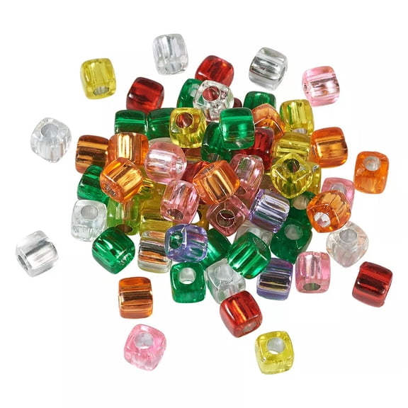 U8MO 100pcs Cube Transparent Acrylic Large Hole Beads Loose Spacer Crafting 7.5x8mm