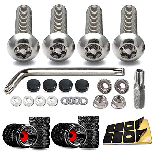 Rustproof Stainless License Plate Screws-M6 Machine License Bolts with Black Screw Covers and Anti-Rattle Foam Plates for Securing Front License Plate Frames and Covers on Cars,Trucks and Motorcycle 