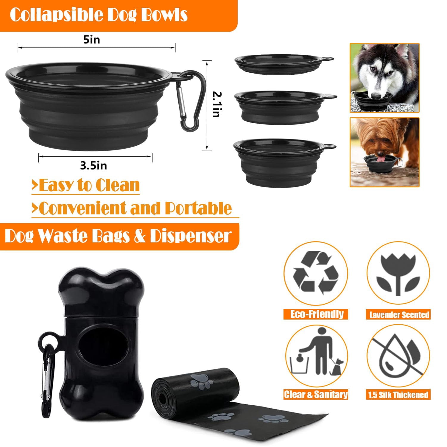 No Pull Dog Harness  Collar & Leash Set | Includes Seat Belt Collapsible Poop Bag Dispenser. Ideal For Walking Hiking. Fits Small To Large Dogs(black-l)