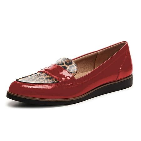 YDN Women Comfort Slip On Round Closed Toe Flats Loafers Round Toe Low Heel Slide Dress Pump Office Walking Shoes Size 14 Red