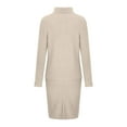 thumbnail image 4 of Women's Two Piece Suit Turtleneck Knitted Solid Color Thick Lapel Pullover Sweater And Knee Length skirt Set Beige XXL, 4 of 6