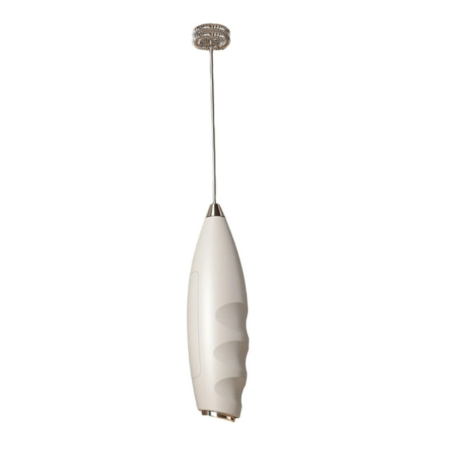 White Handheld Battery Operated Milk Frother And Egg Beater With Stainless Steel For Home Kitchen Use