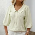 thumbnail image 5 of Viluyesy V-Neck T-Shirt for Womens 3/4 Sleeves Shirt Tops Relaxed Stripe Loose Blouse Green Size L, 5 of 8