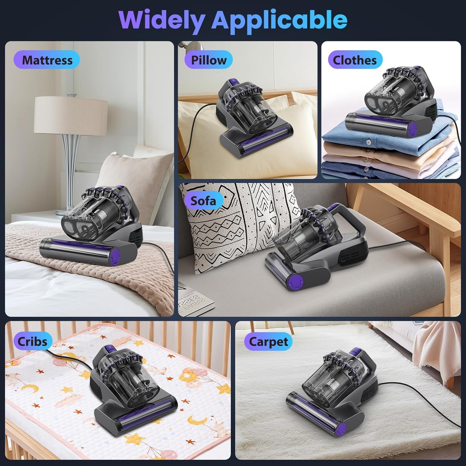 Mattress Vacuum Cleaner with UV-C Light & Heat, HEPA Filter, Handheld for Bed Sofa Carpet Pet Hair, Corded 500W Gray
