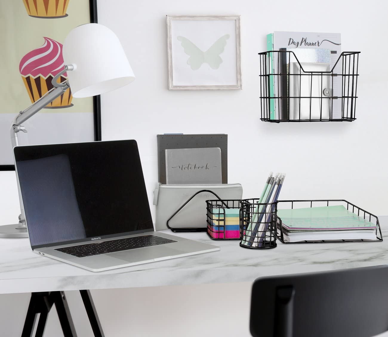 Sorbus 5-Piece Desk Organizer Set for Home and Office, Black Metal Desk Storage Set