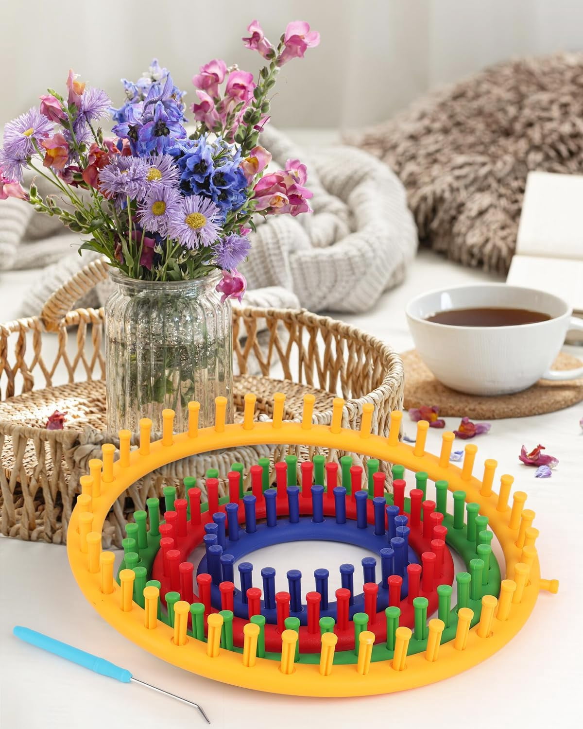 ABPETE 2 Pcs Round Knitting Looms Set, 36 Pegs Knitting Loom Simple for Beginner, 24 cm Diameter Plastic Loom Knitting, Small Round Loom Knitting Set for Home DIY, Teaching, Learning