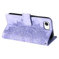 thumbnail image 4 of Flip Case for iPhone 16e , Totem Embossed Flowers Premium PU Leather Wallet Folio Cover with Card Holder Kickstand Compatible with iPhone 16e - Light Purple, 4 of 13