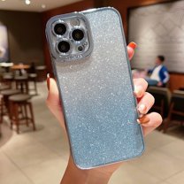 Compatible with iPhone 15 Detachable Glitter Paper Plating Case, Luxury Bling Sparkly Shiny Clear Case for Women Girls Drop Protection Shockproof Phone Case for iPhone 15, Blue