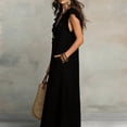 thumbnail image 2 of Morttic Women's Minimalist Solid Color Ruffle V-Neck Casual Beach Maxi Dress with Pockets, Loose Fit Summer Outfit Black，M, 2 of 4