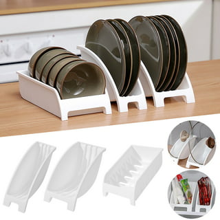 MINGFANITY 4pcs Plate Holders Organizer, Metal Dish Storage Dying Display Rack for Cabinet, Counter and Cupboard - White, 2 Small and 2 Large