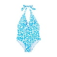 thumbnail image 1 of MIASHUI Big Kids Girls Swimsuit Hanging Neck Triangle Swimsuit Milk Leopard Pattern One Piece Blue,13-14 Years, 1 of 9