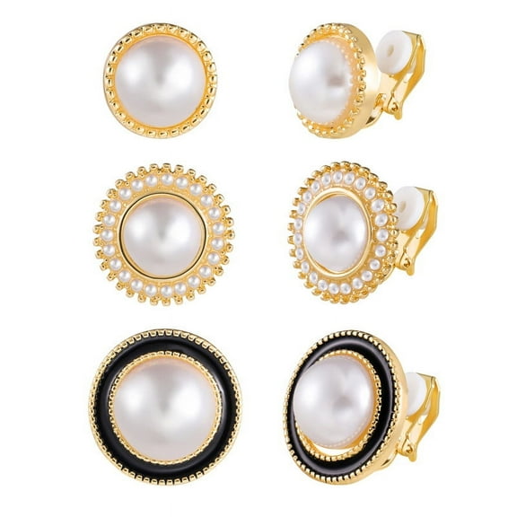 Alexcraft Clip On Earrings for Women Cute Pearl Earrings Gold Charming Fashion Earrings Set Non Piercing 12.6/18.5/22.5MM