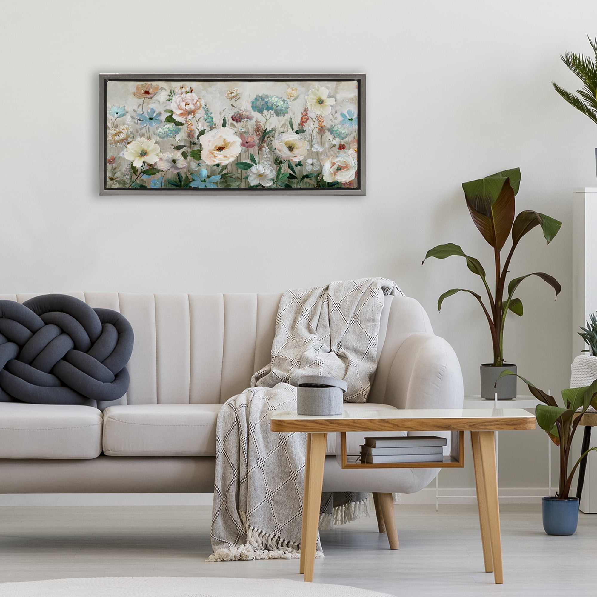 Stupell Industries Pastel Garden of Peonies Gray Framed Floater Canvas Wall Art, design by Nan
