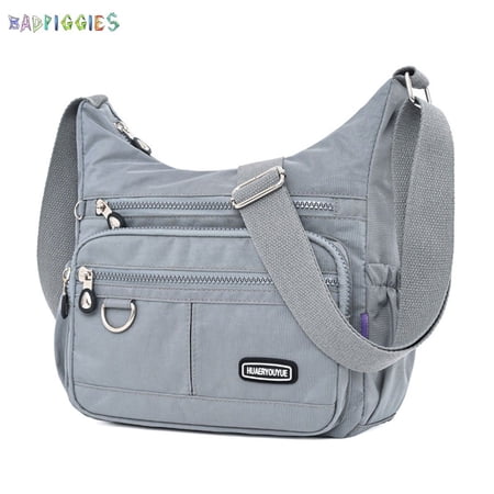 BadPiggies Waterproof Nylon Crossbody Bag Shoulder Purse Lightweight Messenger Bag Multi Zipper Pockets for Women Men (Gray)