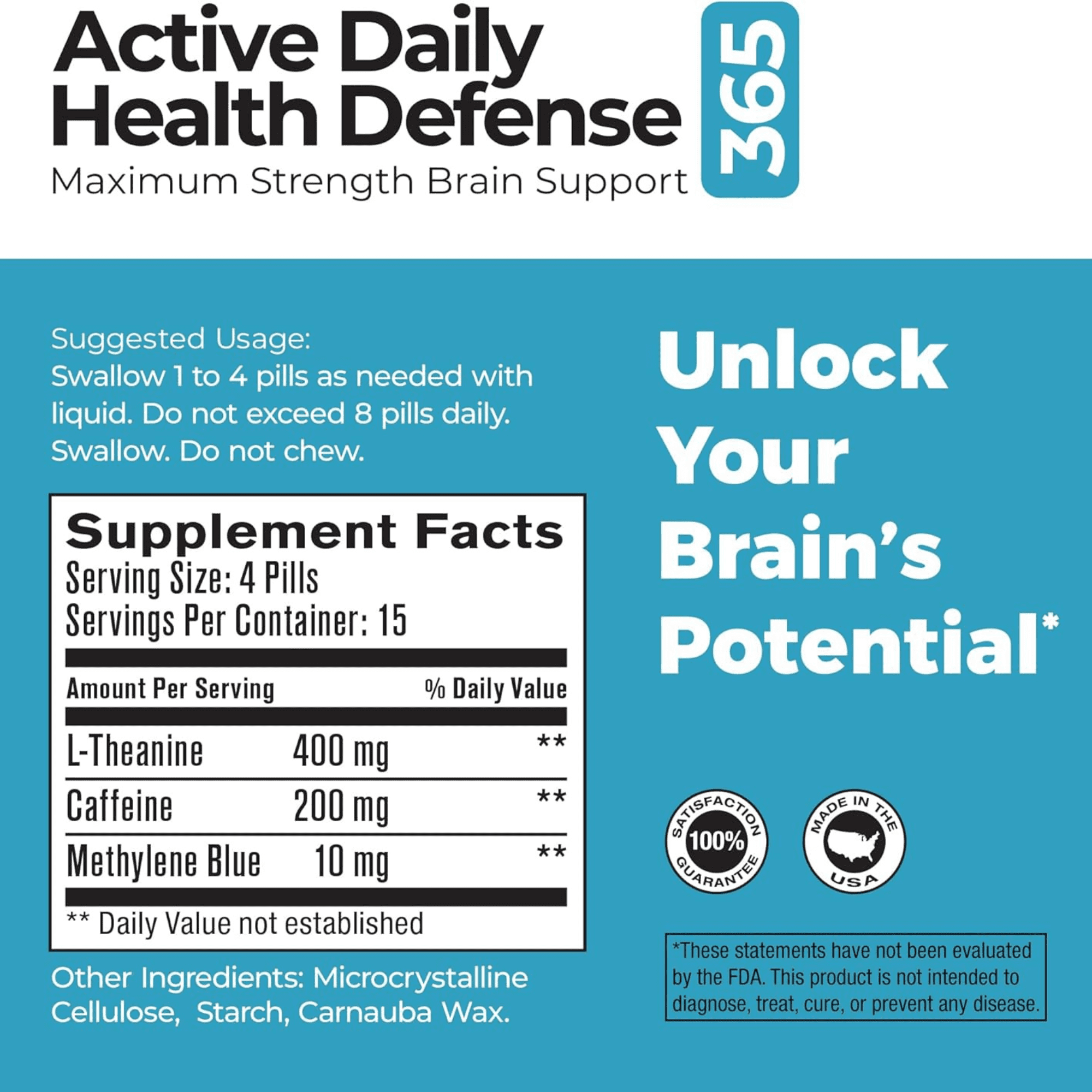 Best 365 Labs Maximum Strength - Methylene Blue, Caffeine, and L-Theanine - 60 Tablets