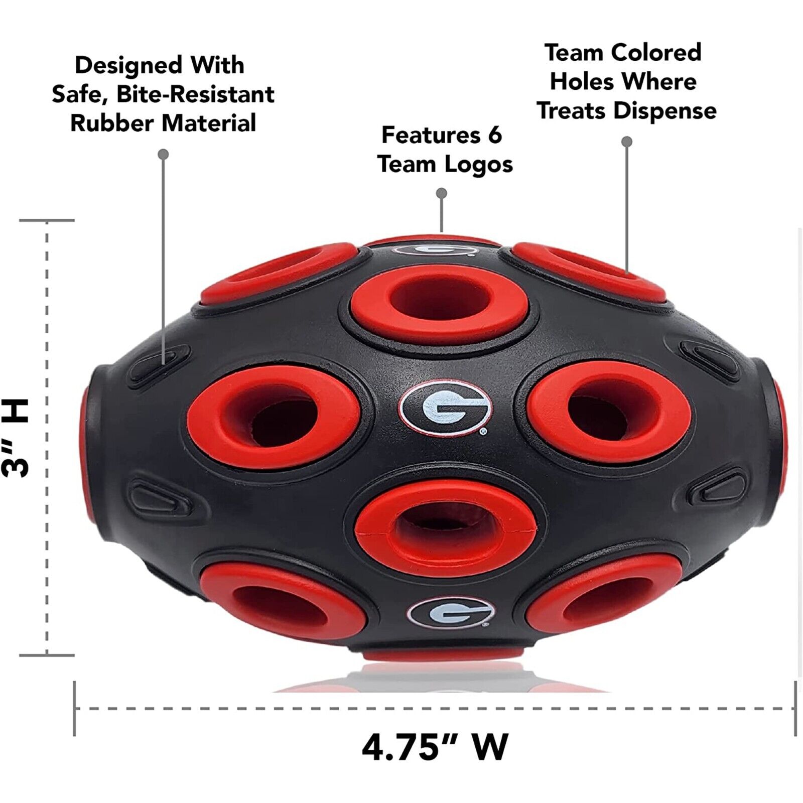 Pets First NCAA Football Treat Dispensing Toy for Dogs and Cats, Rubber Ball Toy