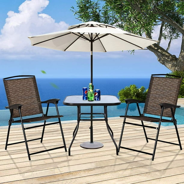 Patio Side Table, 31'' Glass Patio Table with Umbrella Hole, Square Glass Patio Dining Table 