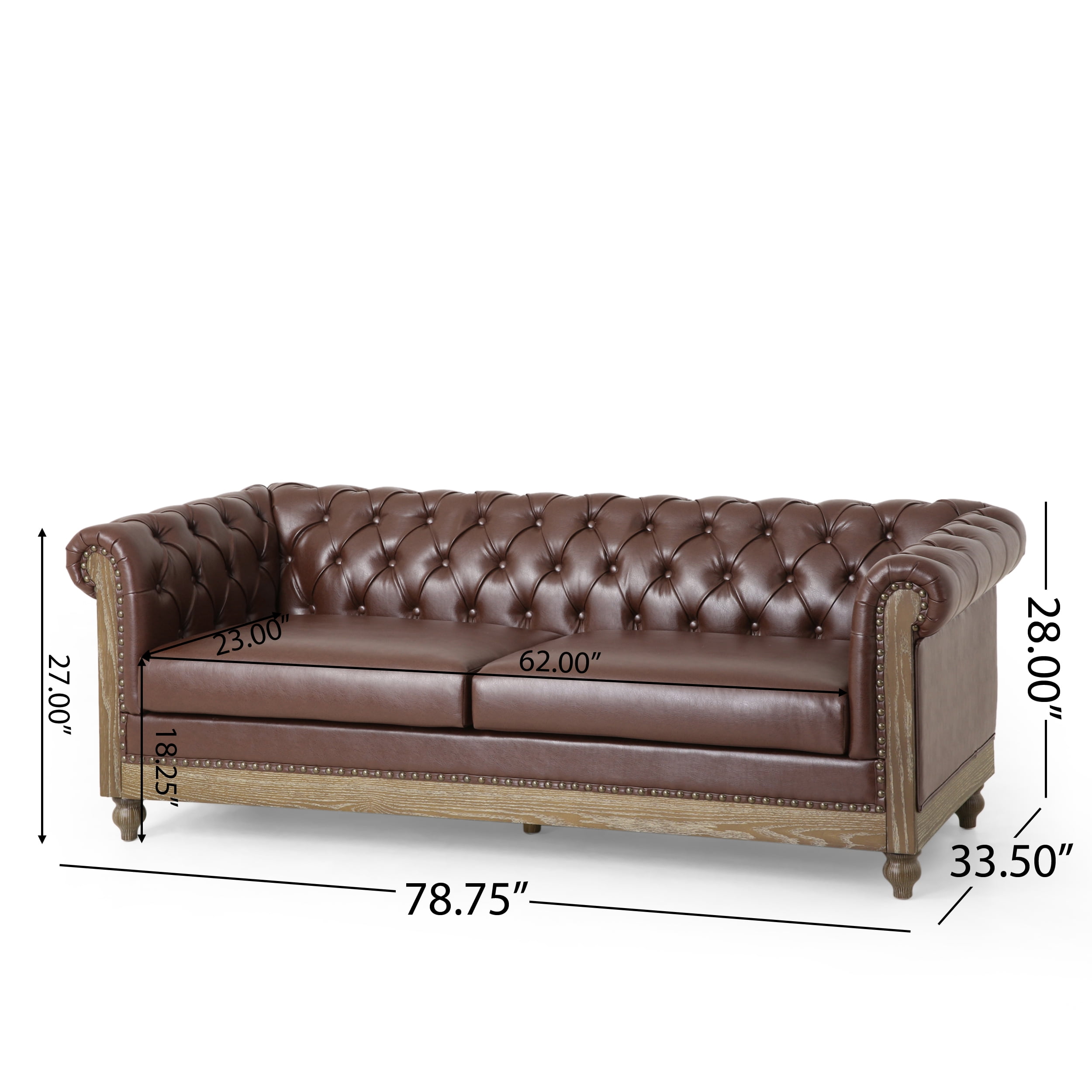 Noble House Glencoe Upholstered Tufted 3 Seater Sofa, Dark Brown