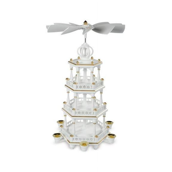 German christmas pyramid, 3-tier, height 51 cm / 20 inch, white-gold, original Erzgebirge by Müller Seiffen