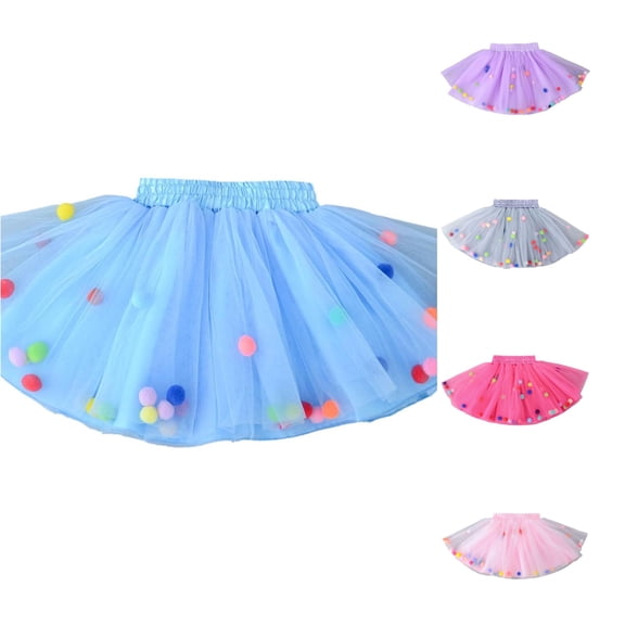 SUXIAN Tulle Skirt Carnival Colorful Mesh Tutu Short Dance Party For Girls Girls Skirts Light Blue 9-10 Years