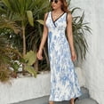 thumbnail image 6 of Chinoiserie Toile Blue Flowers And Birds Dress Summer Street Style Bohemia Long Dresses Female Sleeveless Printed Maxi Dress, 6 of 9