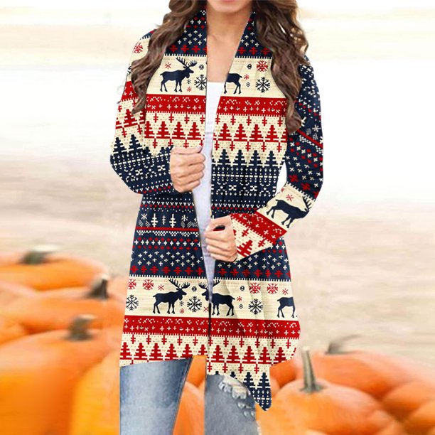 Cárdigan de manga larga para mujer, moda informal, blusa con estampado navideño, abrigo para mujer