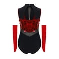 thumbnail image 4 of vastwit Girls Big Sequins Gymnastics Leotard with Arm Sleeves Ballroom Modern Tap Dance Outfit for Stage Performance Red 16, 4 of 6