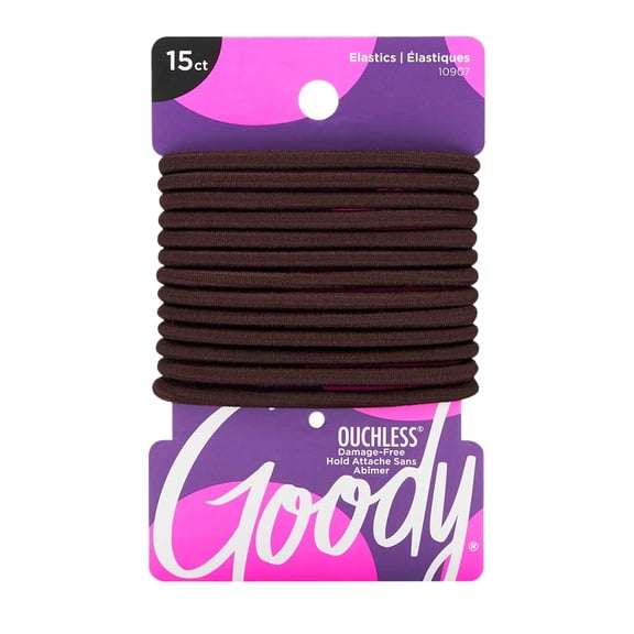 Ouchless Hair Elastics No Pull, No Breakage, Tangle-Free Hold for Thick, Curly, Coily & Textured Hair 15 Count, Brown, Long-Lasting Ponytail Holders for Women & Men