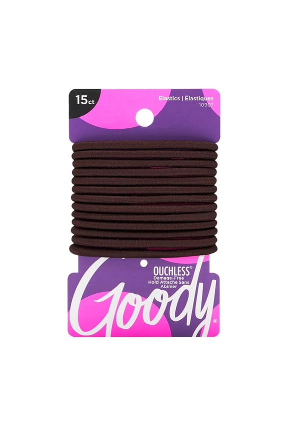 Ouchless Hair Elastics No Pull, No Breakage, Tangle-Free Hold for Thick, Curly, Coily & Textured Hair 15 Count, Brown, Long-Lasting Ponytail Holders for Women & Men