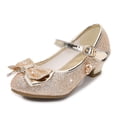 thumbnail image 4 of Low Heel Glitter Princess Shoes for Girls, Non-slip Mary Jane Dress Shoes with Bow and Charm Detail Gold 38, 4 of 7