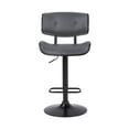thumbnail image 2 of Armen Living Indoor Brooklyn Adjustable Swivel Gray Faux Leather and Black Wood Bar Stool with Black Base, 2 of 11