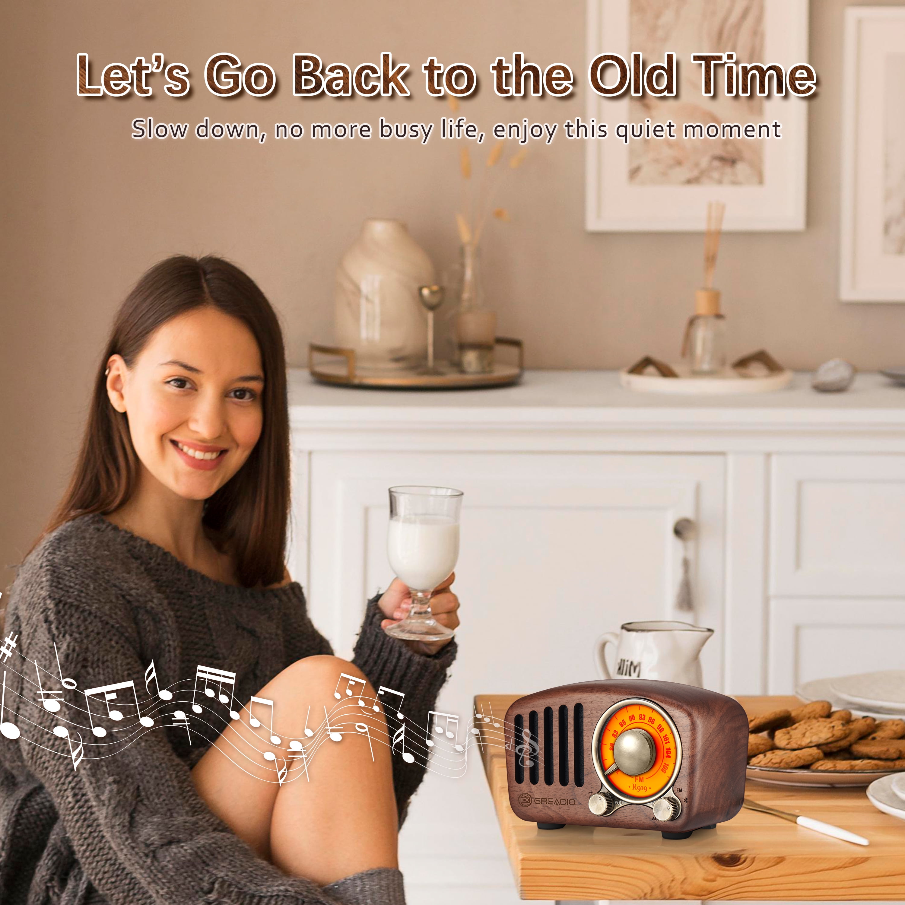 Greadio Portable Bluetooth Speaker, Retro Radio, Vintage Bluetooth Speaker for Home