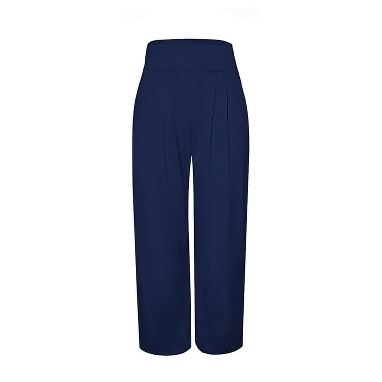 Cagogo Women Plus Size Wide Leg High Waisted Trousers with Pockets