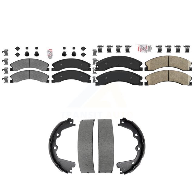 Transit Auto Front Semi-Metallic Rear Ceramic Disc Brake Pads and Parking Shoes Kit for Car GMC Chevrolet Sierra 2500 HD Silverado 3500 Suburban with Pin Clip Type KNN-101471